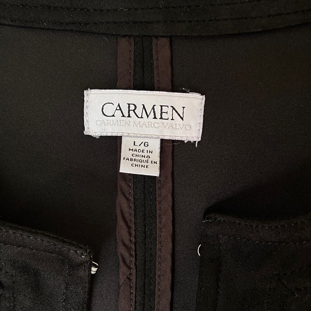 Carmen Marc Valvo Black Faux Suede Utility Jacket Large - Picture 3 of 9